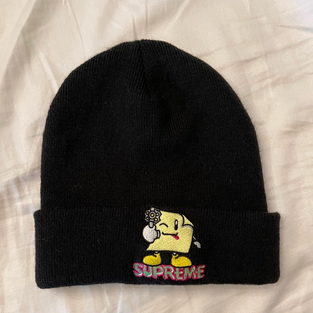 Supreme Black Beanie with Embroidered Design